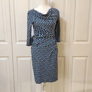 Ann Taylor Blue Geometric Print Wrap Dress, Size XSP, Good condition.